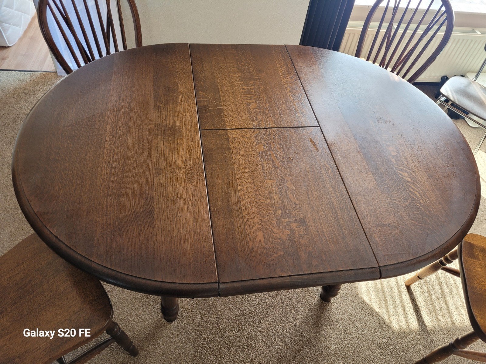 Uitschuifbare ronde/ovale eettafel met 6 stoelen, Huis en Inrichting, Tafels | Eettafels, Ophalen, Gebruikt, 100 tot 150 cm, Rond