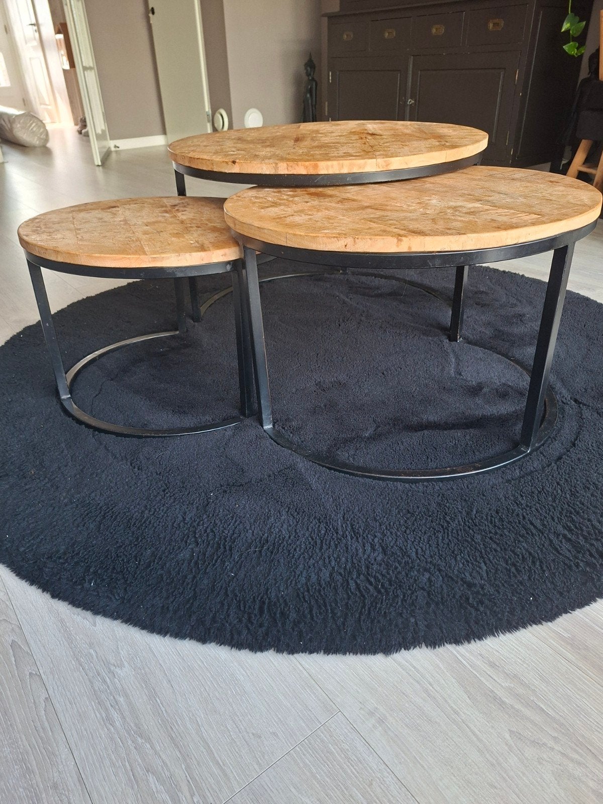 Salontafel set mangohout 3-delig - Rond, Huis en Inrichting, Ophalen of Verzenden, Gebruikt, Rond, Overige houtsoorten