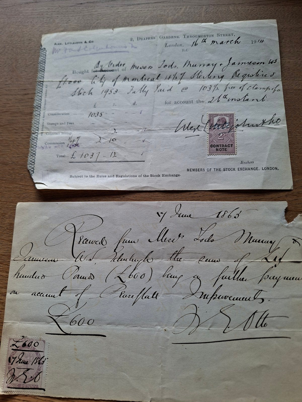 Historische aandelen en obligaties - 1863 en 1914, Ophalen of Verzenden, Voor 1920