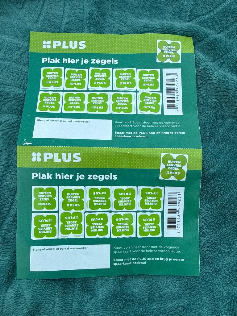 Plus actie buiten servies zegels, Verzamelen, Plus, Ophalen of Verzenden