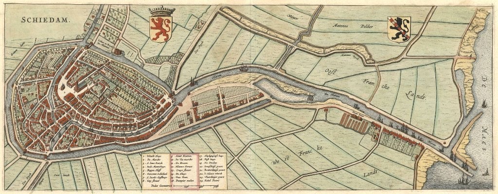 Schiedam Stadsplattegrond Blaeu vogelvluchtperspectief 1649