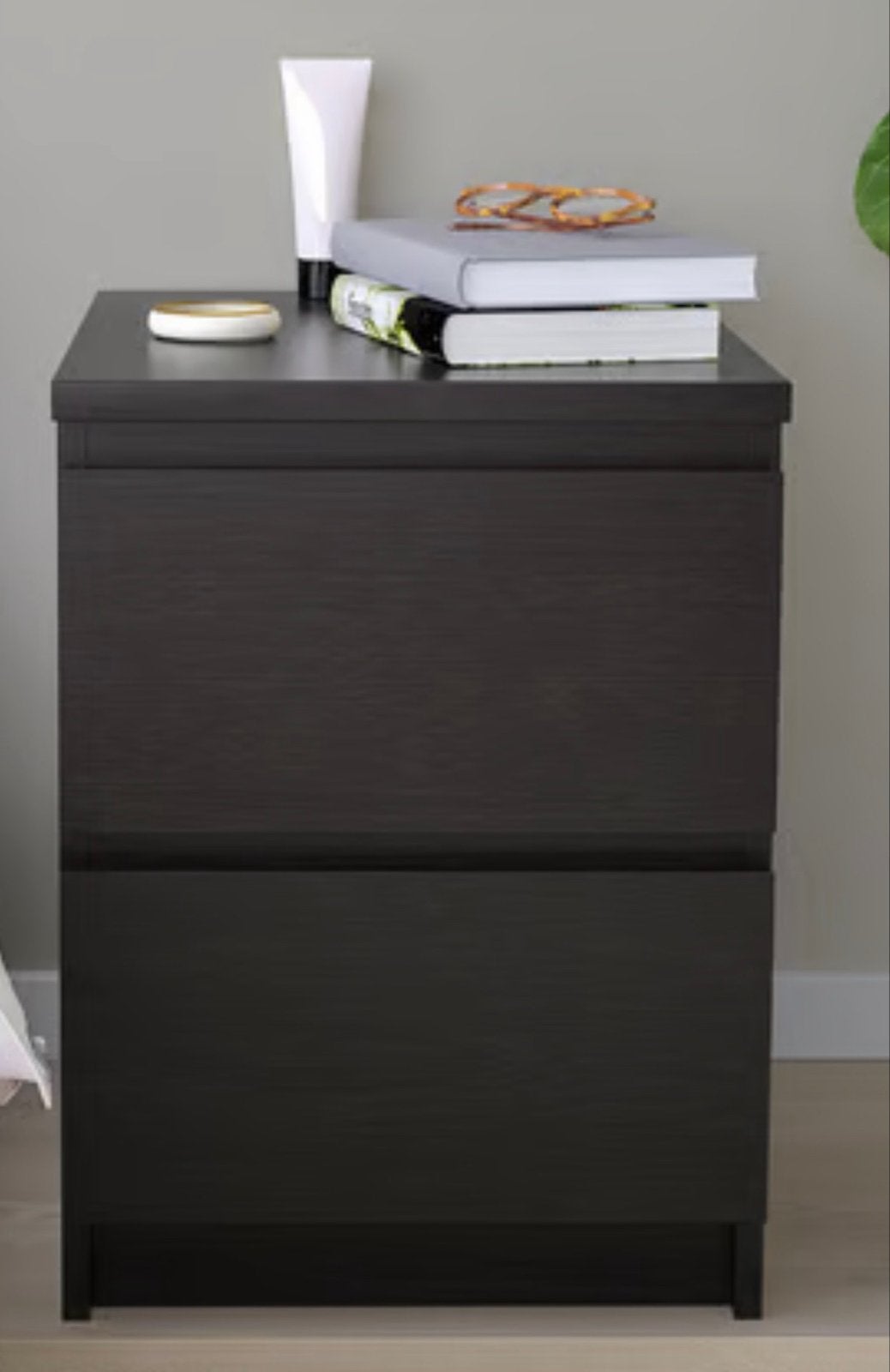 Zwart IKEA Malm nachtkastje met 2 lades, Ophalen, Gebruikt, Minder dan 45 cm, 55 tot 70 cm