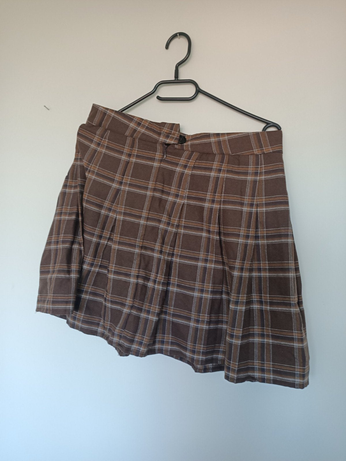 Bruine geruite plooirok - Maat 38/40 (M), Kleding | Dames, Maat 38/40 (M), Bruin, Ophalen of Verzenden, Zo goed als nieuw