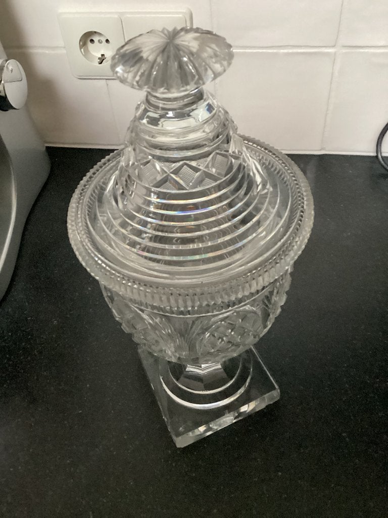 Antieke kristallen pot voor bonbon, koekjes/watten, Ophalen of Verzenden