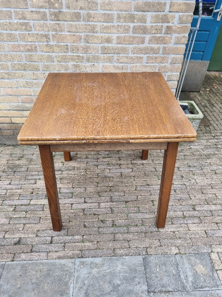 Uitschuifbare eikenhouten eettafel, Huis en Inrichting, Ophalen, Gebruikt, 50 tot 100 cm, Tot twee personen
