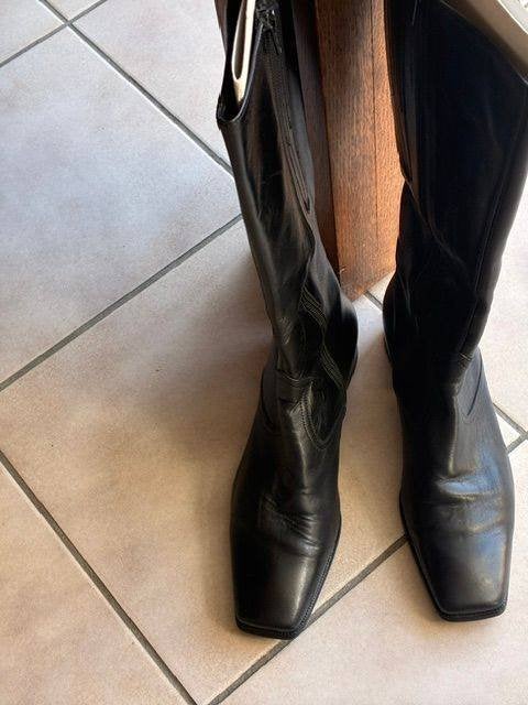 1 paar elegante leren Gabor dameslaarzen zwart mt 37, Hoge laarzen, Zwart, Gabor, Ophalen of Verzenden