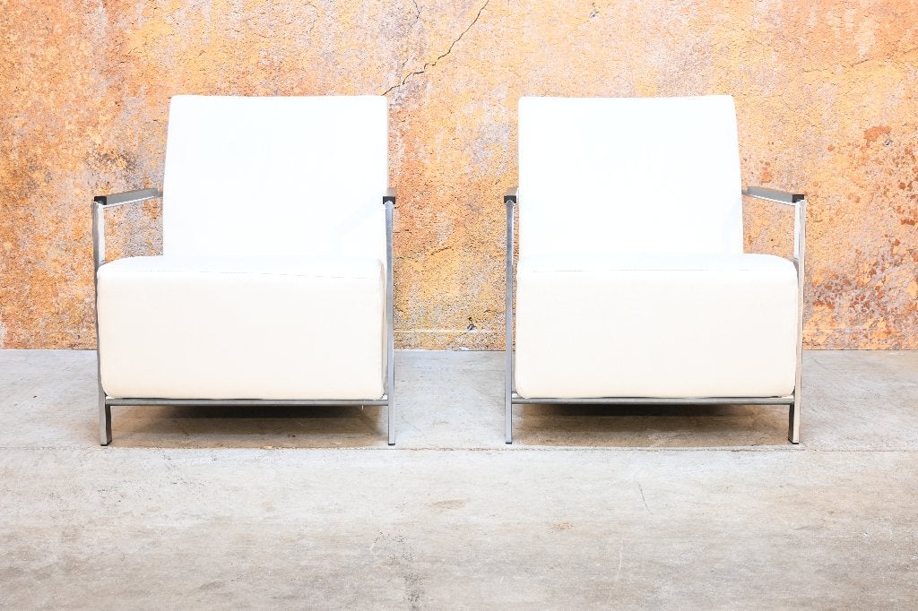 ZGANieuw! 2 witte leren Harvink Alowa design fauteuils, Huis en Inrichting, Fauteuils, Harvink, Harvink, 75 tot 100 cm, Ophalen of Verzenden