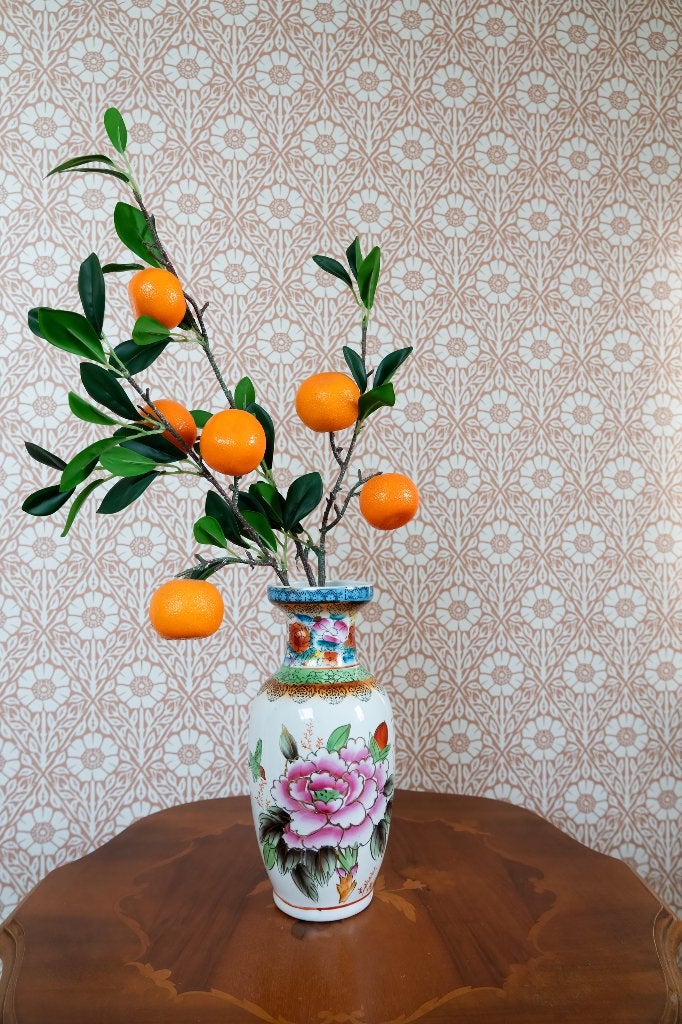 Vintage chinese vaas bloemen goud 2 op voorraad, Ophalen of Verzenden