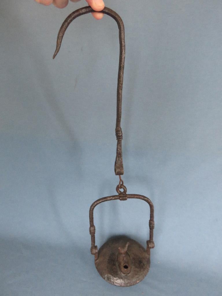 Wevers hang olielamp in ijzer - 19e eeuw, Antiek en Kunst, Antiek | Lampen, Ophalen of Verzenden