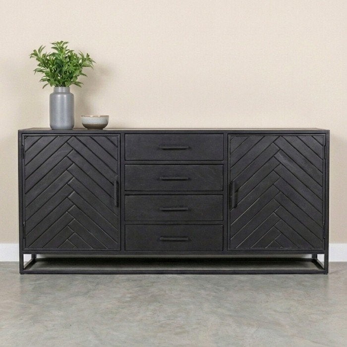 Visgraat dressoir zwart 165 cm, Huis en Inrichting, Overige houtsoorten, 150 tot 200 cm, Nieuw, Ophalen of Verzenden