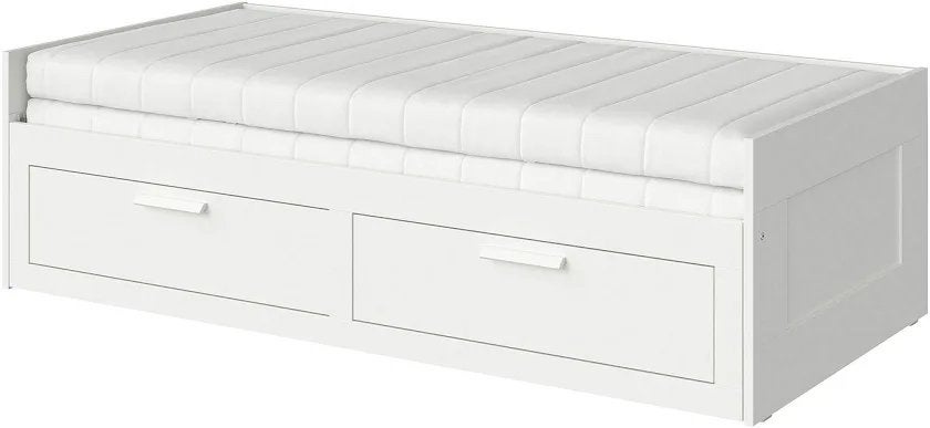 IKEA Brimnes Bed/ Bedbank met 2 lades en uitschuifbaar - Wit, Ophalen, Gebruikt, Wit, Tweepersoons