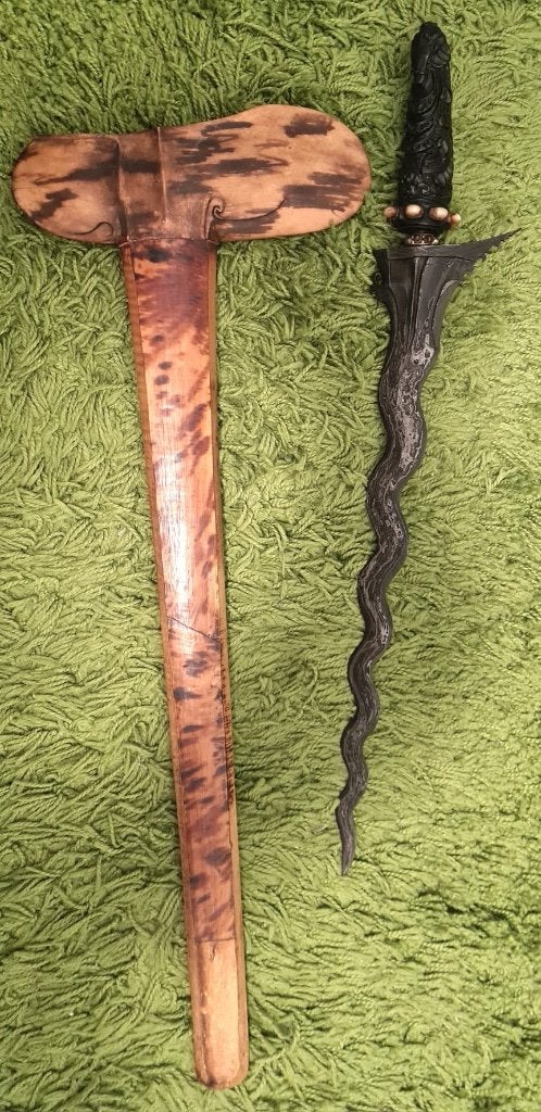 Lombok Keris Pamor Nkulit Semangka, Hulu : Kocet Kocetan, Antiek en Kunst, Kunst | Niet-Westerse kunst, Ophalen, Wapen, Indonesië