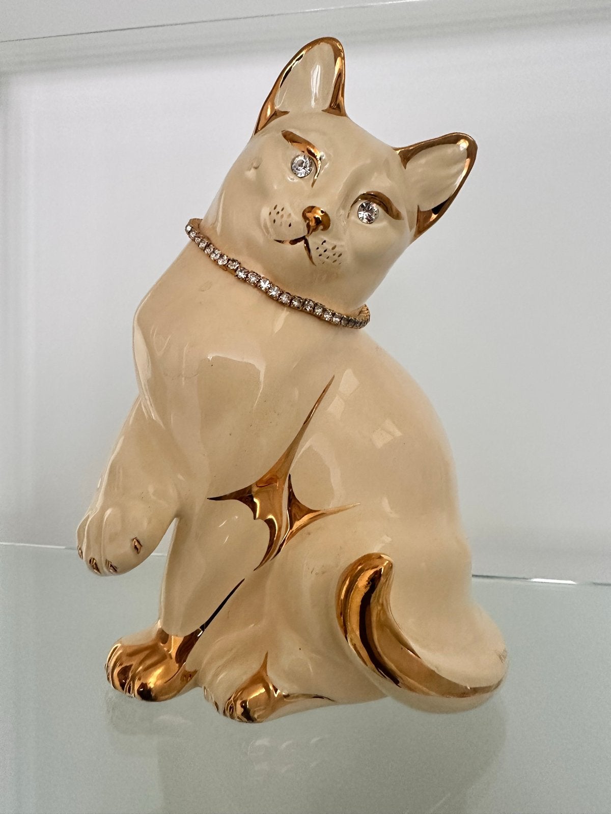 Ahura Porseleinen Kat met 24K Bladgoud en Swarovski Kristal, Ophalen, Vintage, Overige materialen, Zo goed als nieuw