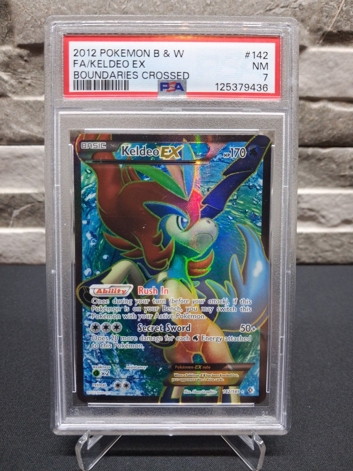 Pokémon Keldeo EX (Full Art) PSA 7 - Boundaries Crossed, Ophalen of Verzenden, Gebruikt, Losse kaart