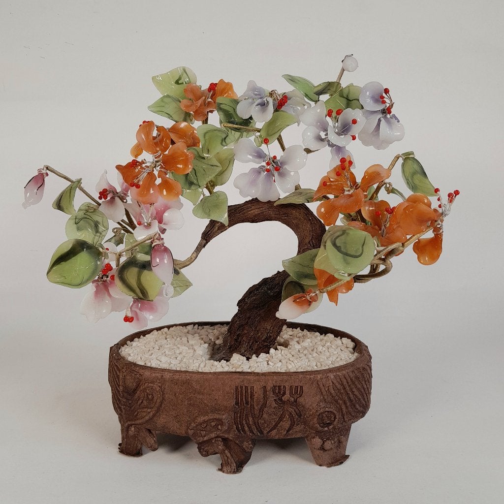 Chinees jade bonsai boompje - glas bloemen bloesem, Ophalen of Verzenden, Zo goed als nieuw, Binnen, Handgemaakt