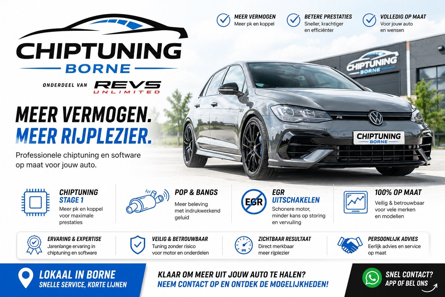 Stage 1 Chiptuning, EGR uitschrijven, Pop and Bang in Borne, Ophalen