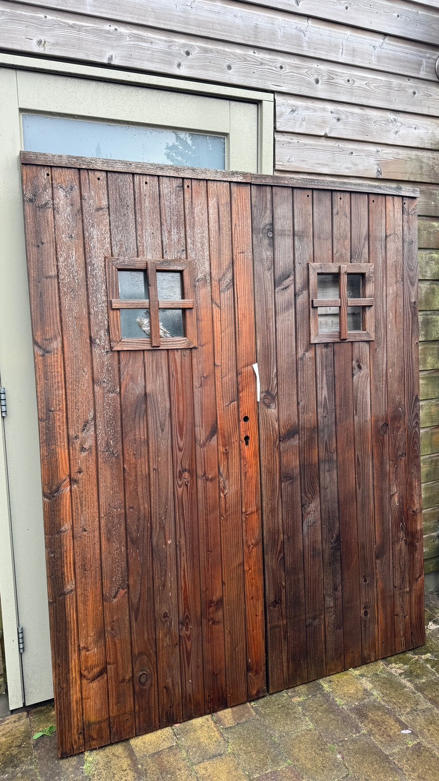 Dubbele deur tuinhuis, sauna, Tuin en Terras, Tuinhuizen, Schuur, 2 ramen, Hout, Ophalen