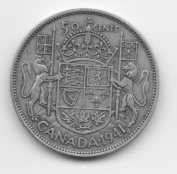 Canada 50 cents 1941 KM# 36, Verzenden, Noord-Amerika, Losse munt, Zilver