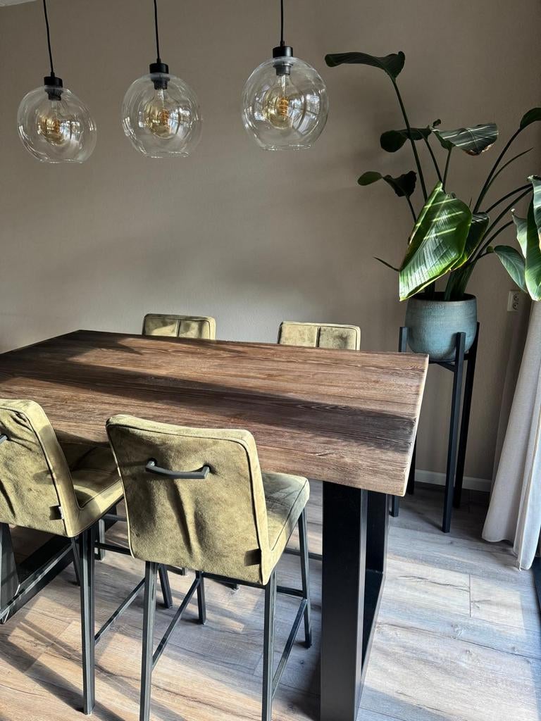 Eettafel half hoog stalen poten, Ophalen, Rechthoekig, 150 tot 200 cm, 50 tot 100 cm