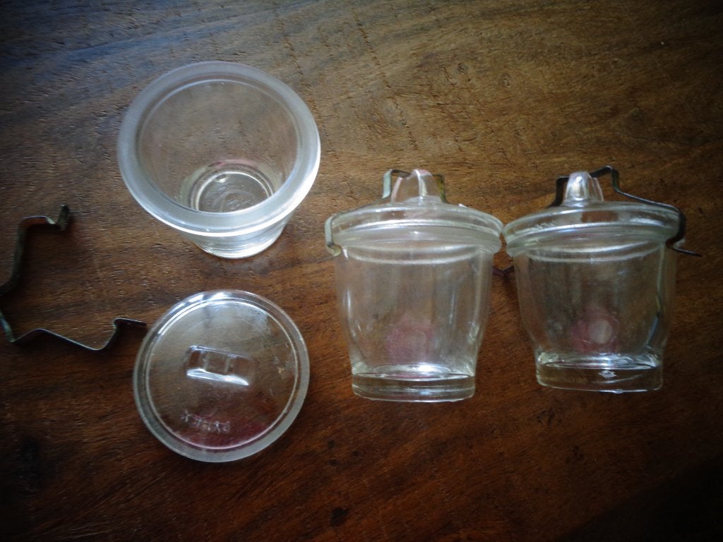 3 vintage Pyrex France glazen egg coddlers, Huis en Inrichting, Keuken | Servies, Glas of Glazen, Overige merken, Ophalen of Verzenden