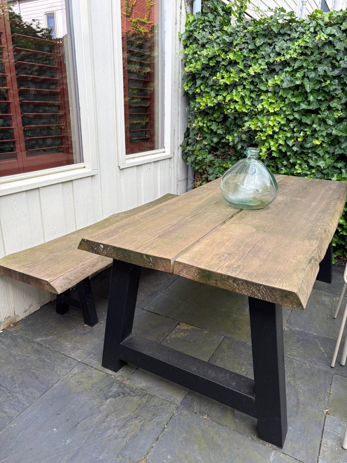 Douglas houten boomstam tafel en bank, Tuin en Terras, Tuinsets en Loungesets, Ophalen, Gebruikt, Bank, Tuinset