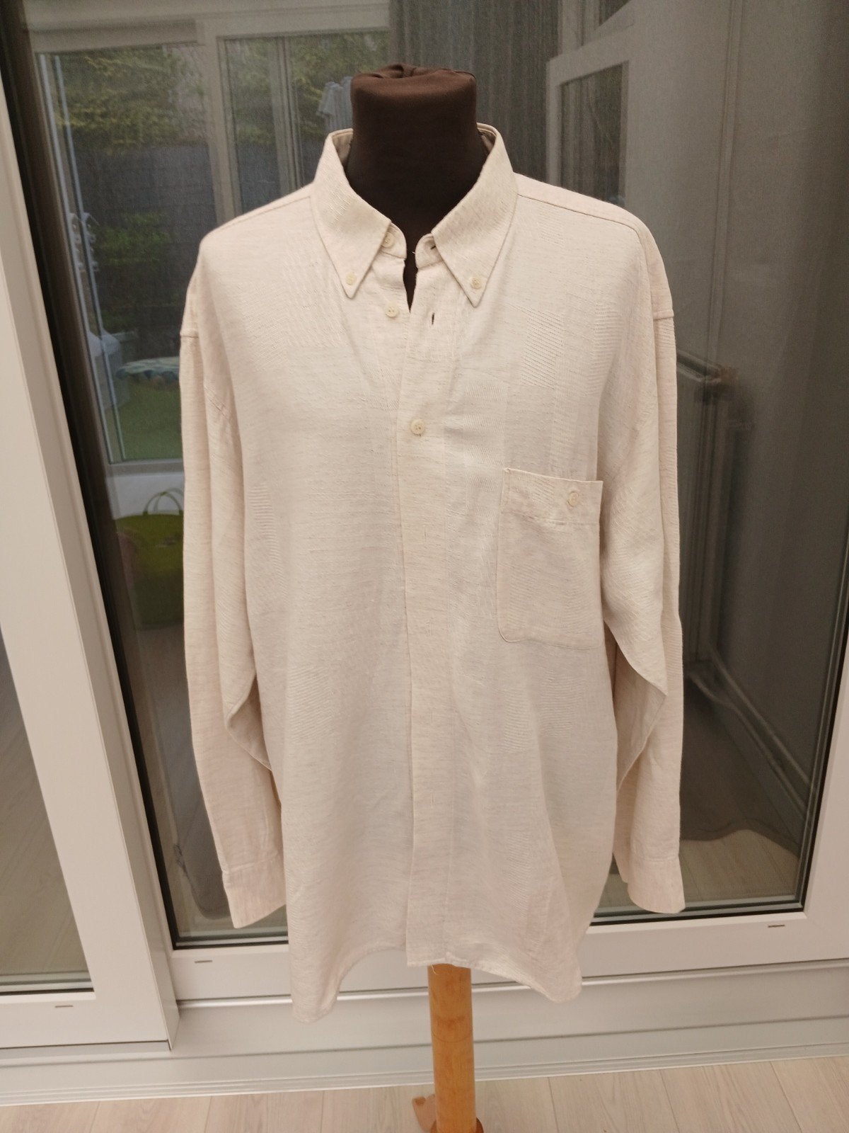 Hema overhemd maat 43/44, beige, 55% katoen, Hema, Beige, Ophalen of Verzenden, Zo goed als nieuw