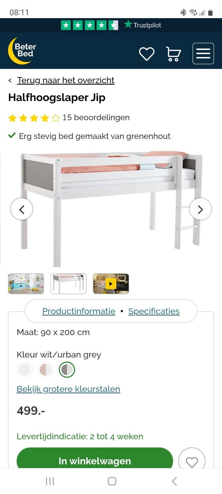 Halfhoogslaper Jip, Beter Bed. 90x 200, 85 tot 100 cm, Gebruikt, 180 cm of meer, Ophalen