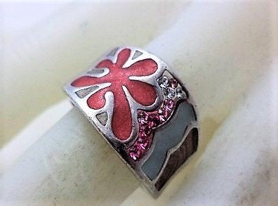 Stevige zware brede zilveren ring met roze emaille S Oliver, Sieraden, Tassen en Uiterlijk, Ophalen of Verzenden, Zo goed als nieuw
