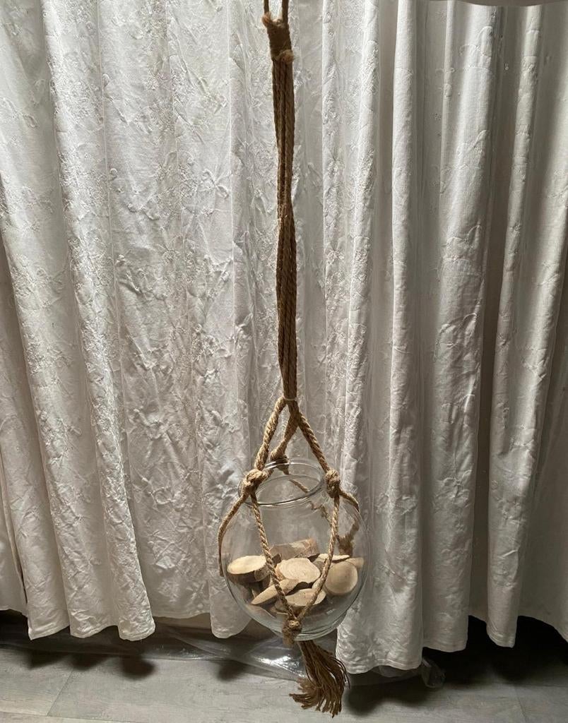 Glazen vaas in macramé plantenhanger, Ophalen, Overige kleuren, Glas, Minder dan 50 cm