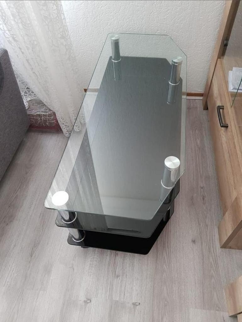 Glazen tv-meubel, Huis en Inrichting, Kasten | Televisiemeubels, 100 tot 150 cm, Ophalen of Verzenden, 25 tot 50 cm, Glas
