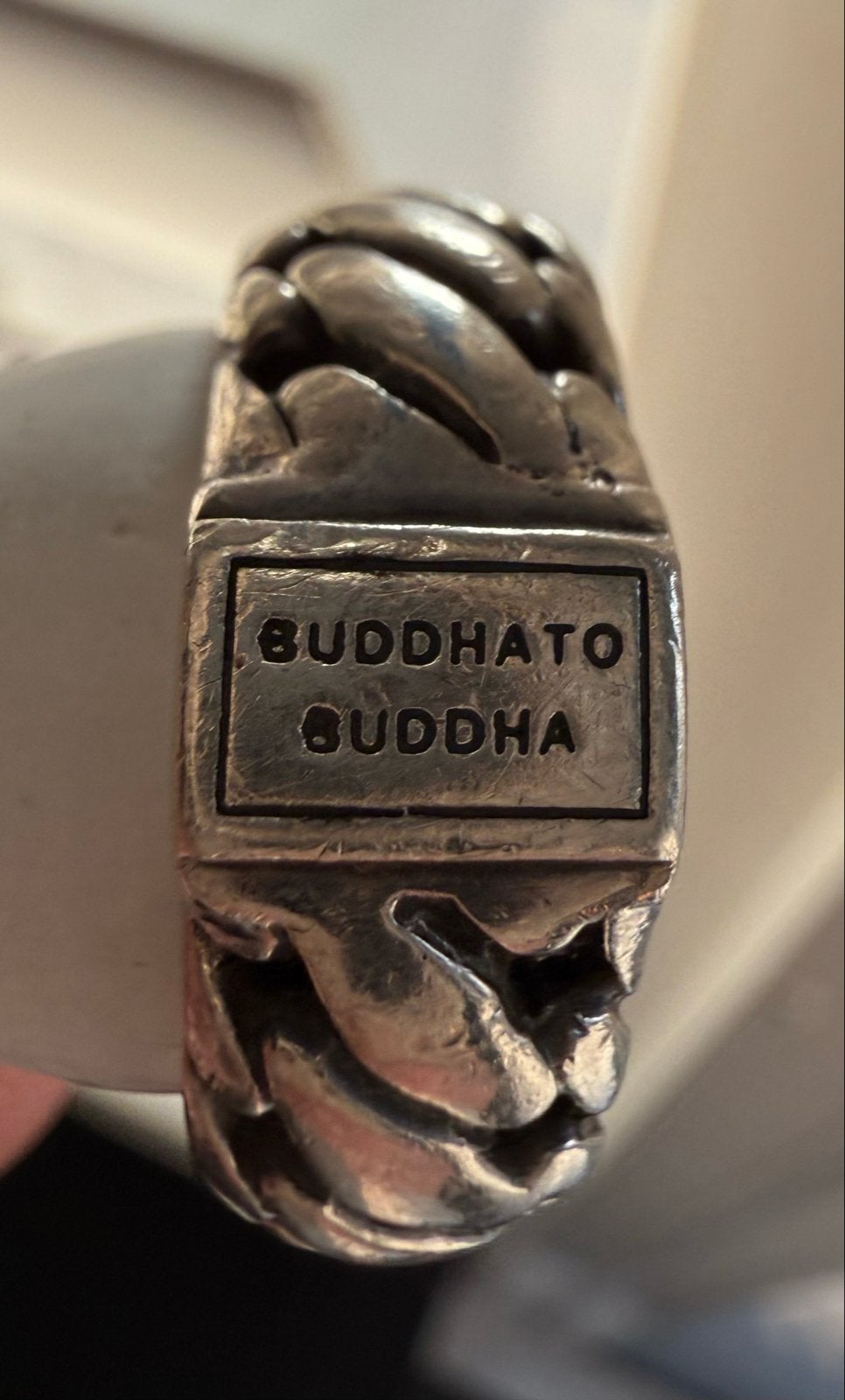 Buddha to Buddha ring, zilveren schakelring mt.18, 18 tot 19, Gebruikt, Ophalen of Verzenden, Dame of Heer