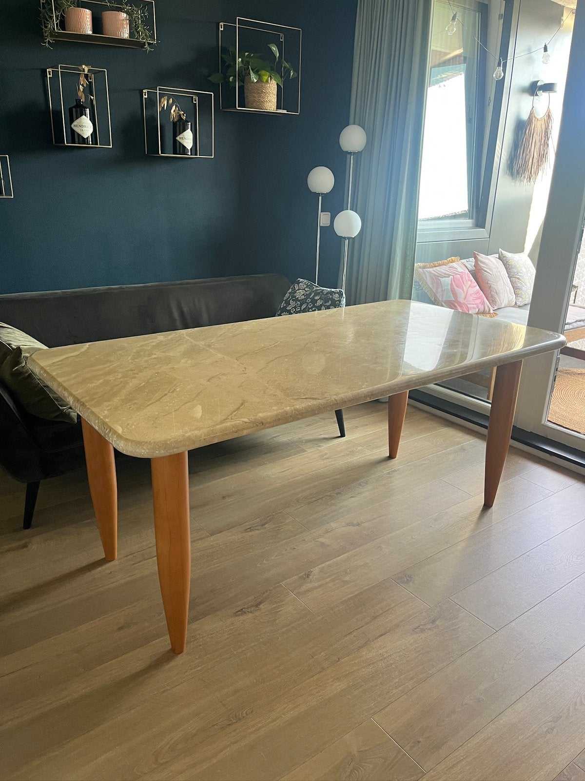 Marmeren eettafel, Ophalen, 50 tot 100 cm, Zo goed als nieuw, 150 tot 200 cm