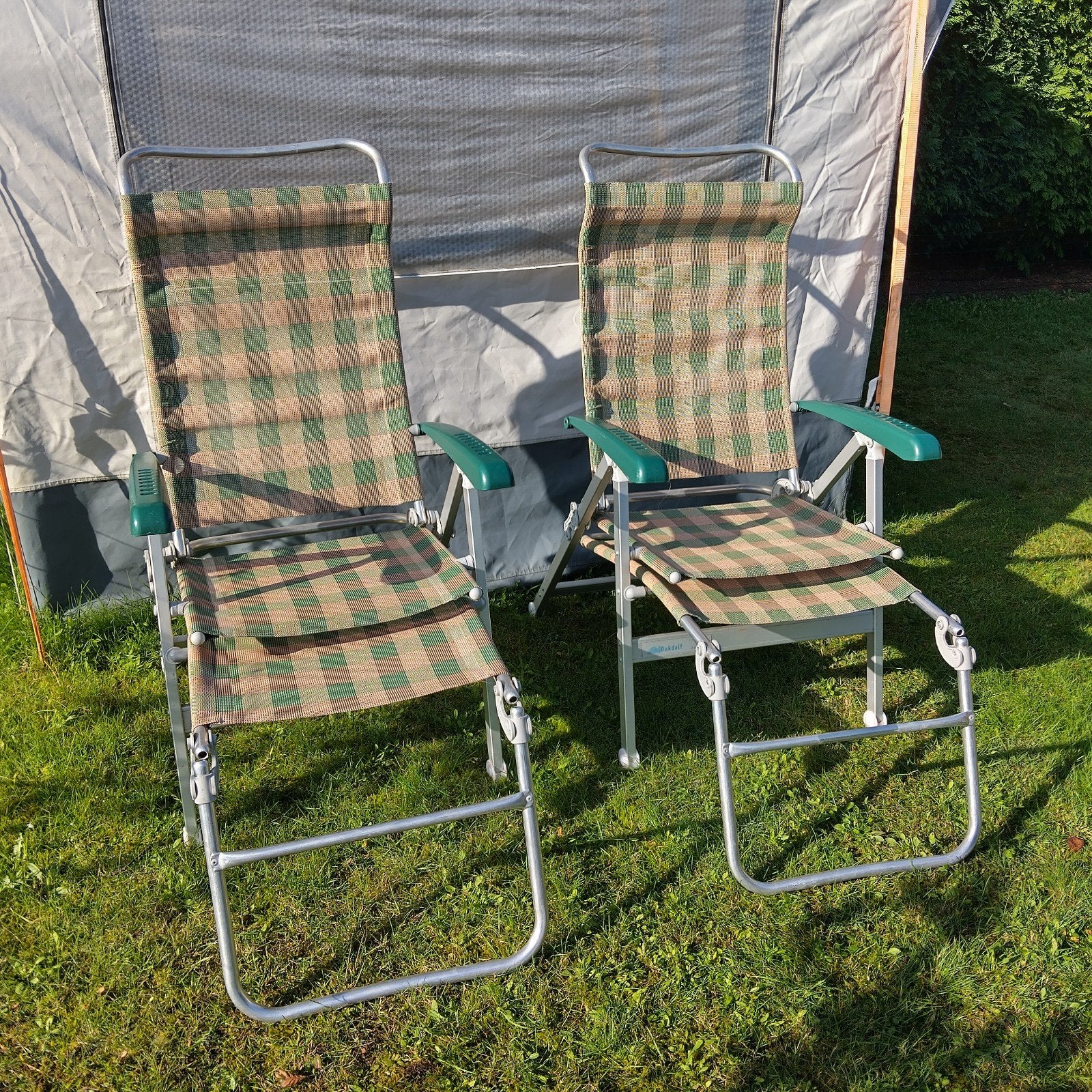 4 DUKDALF Campingstoelen met 2 voetensteunen, Caravans en Kamperen, Ophalen, Gebruikt, Campingstoel