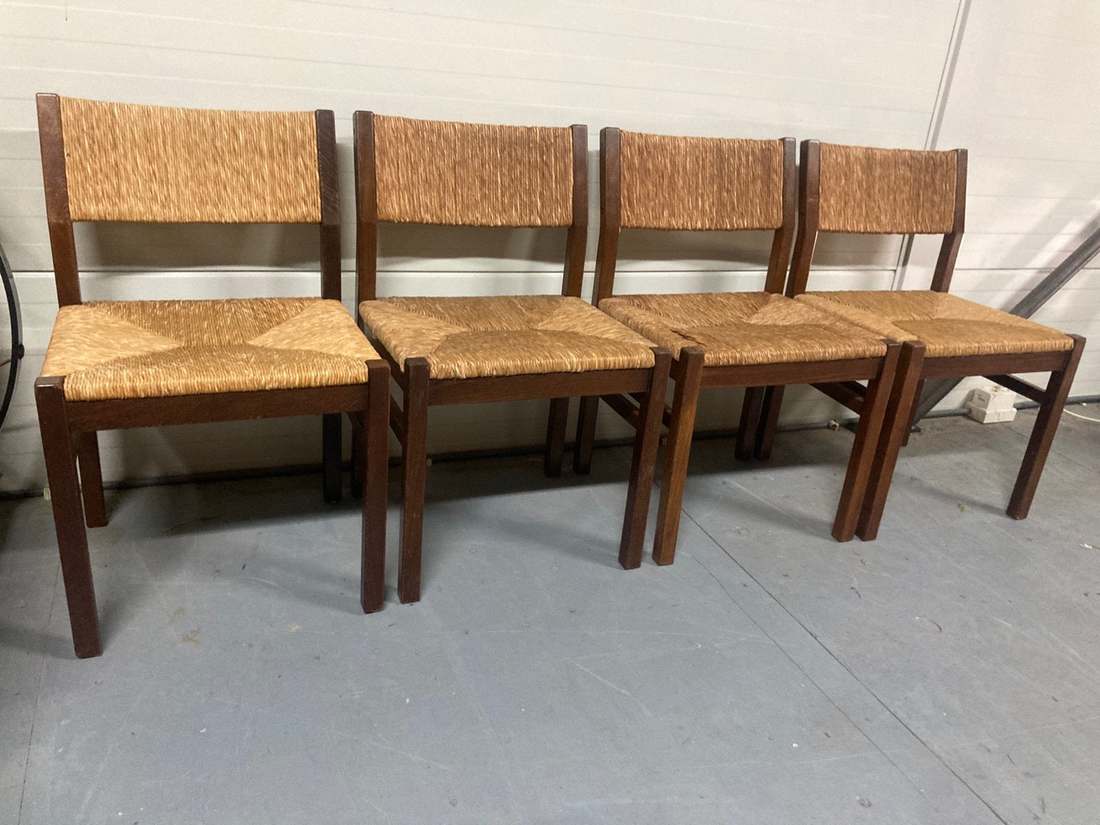 Pastoe stoelen wengé met riet jaren 60, Ophalen, Gebruikt, Bruin, Vier
