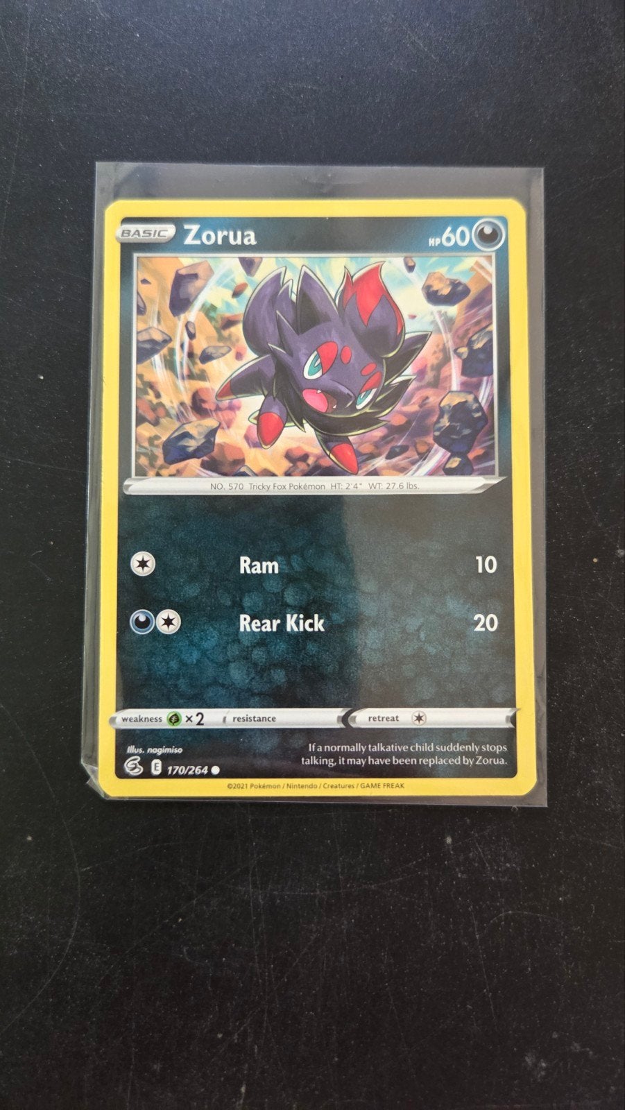 Zorua 170/264 Fusion Strike Pokémon Kaart, Verzenden, Zo goed als nieuw, Losse kaart