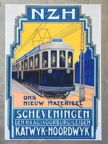 NZH de Blauwe Tram HTM Scheveningen Affiche Poster Print, Verzenden, Nieuw