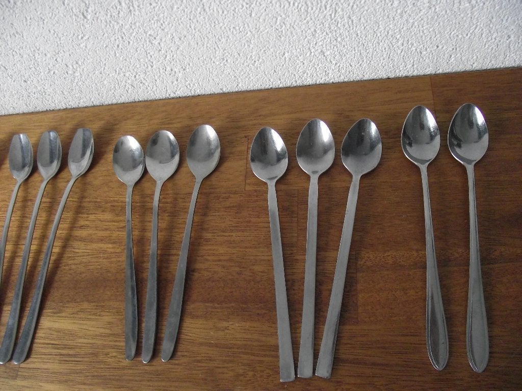 23 vintage RVS ijslepel longdrink lepel 19-20 cm 7 sets p st, Ophalen of Verzenden