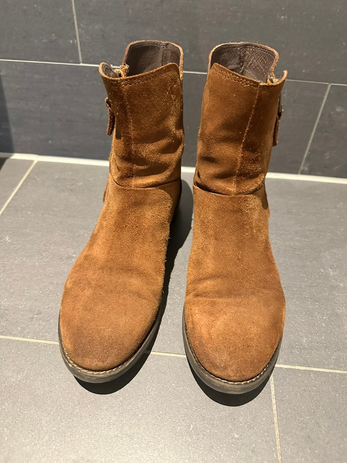 Leren suede enkellaarsjes van Via Vai maat 37 kleur cognac, Ophalen of Verzenden, Zo goed als nieuw, Bruin