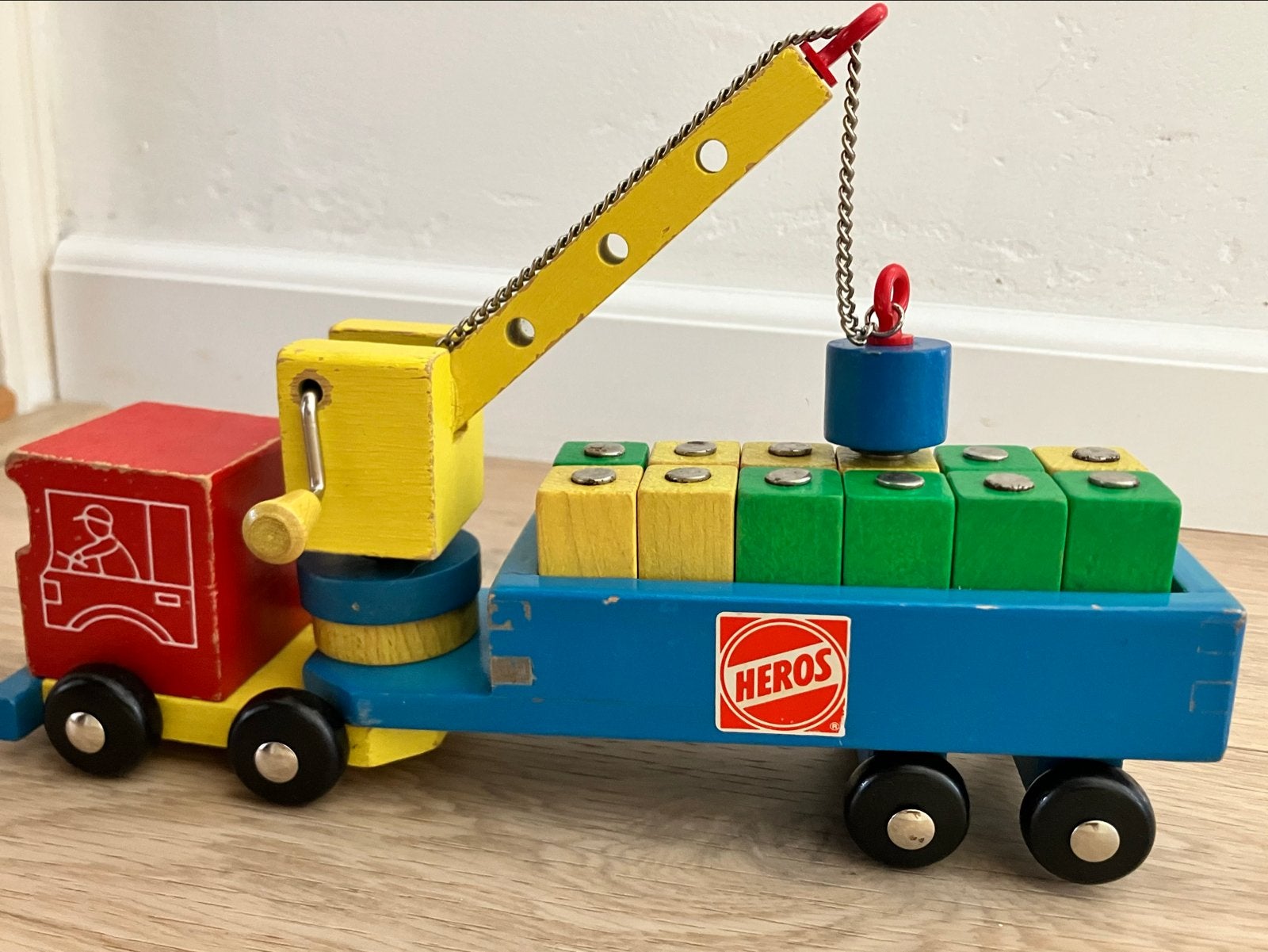 Vintage Houten Kraanwagen & Tractor m/aanhanger, Ophalen of Verzenden, Gebruikt, Duw- of Trekspeelgoed