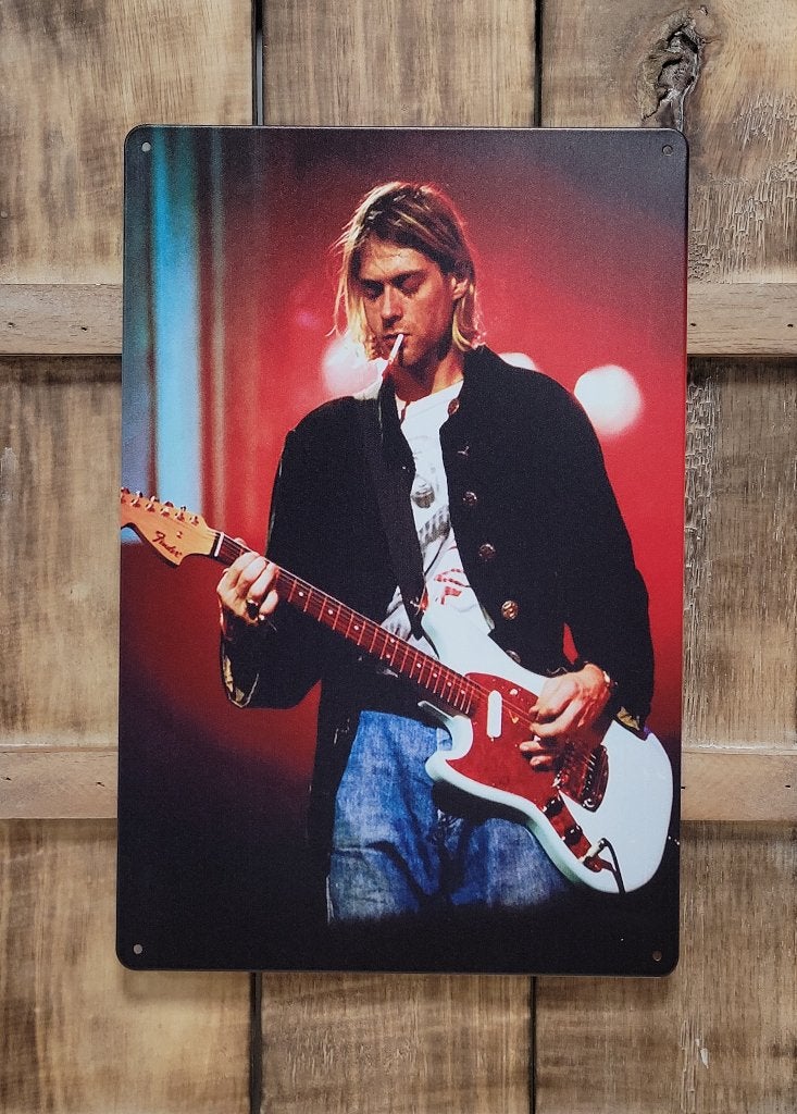 Kurt Cobain Nirvana Gitaar reclamebord van metaal wandbord, Info@deconoord.nl, Deco Noord, Nieuw, Ophalen of Verzenden