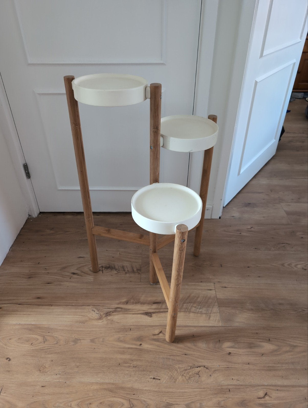 IKEA SATSUMAS Plantenstandaard bamboe/wit, 78 cm, Ophalen, Hout, Gebruikt, Wit