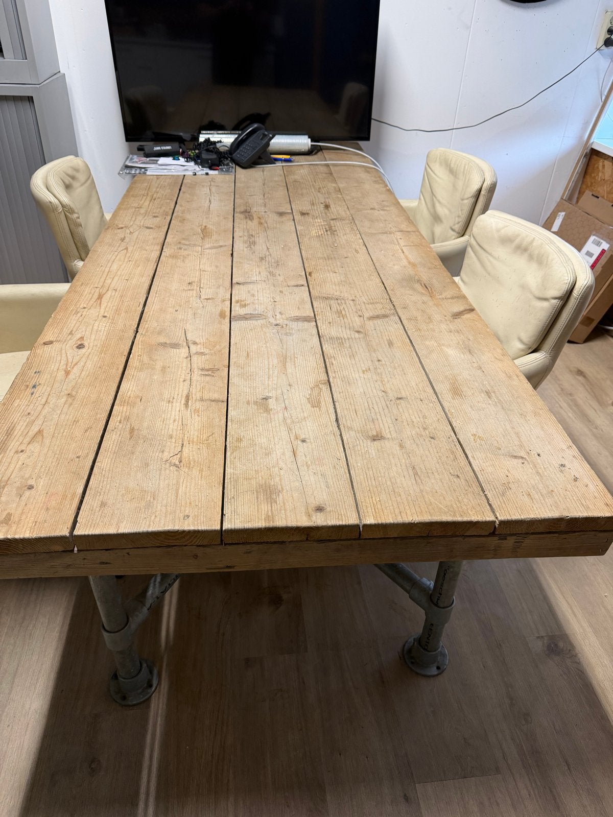 Jorg industriële tafel - 250x100cm, Gebruikt, 200 cm of meer, Vijf personen of meer, Rechthoekig
