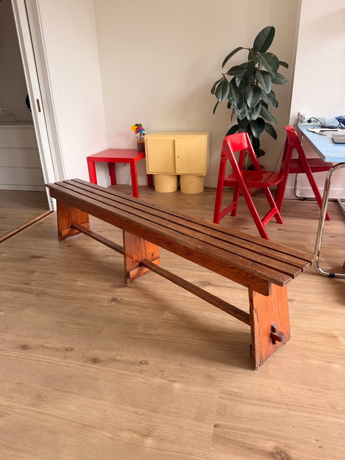 Vintage houten bankje - perfect voor hal of woonkamer, Ophalen of Verzenden