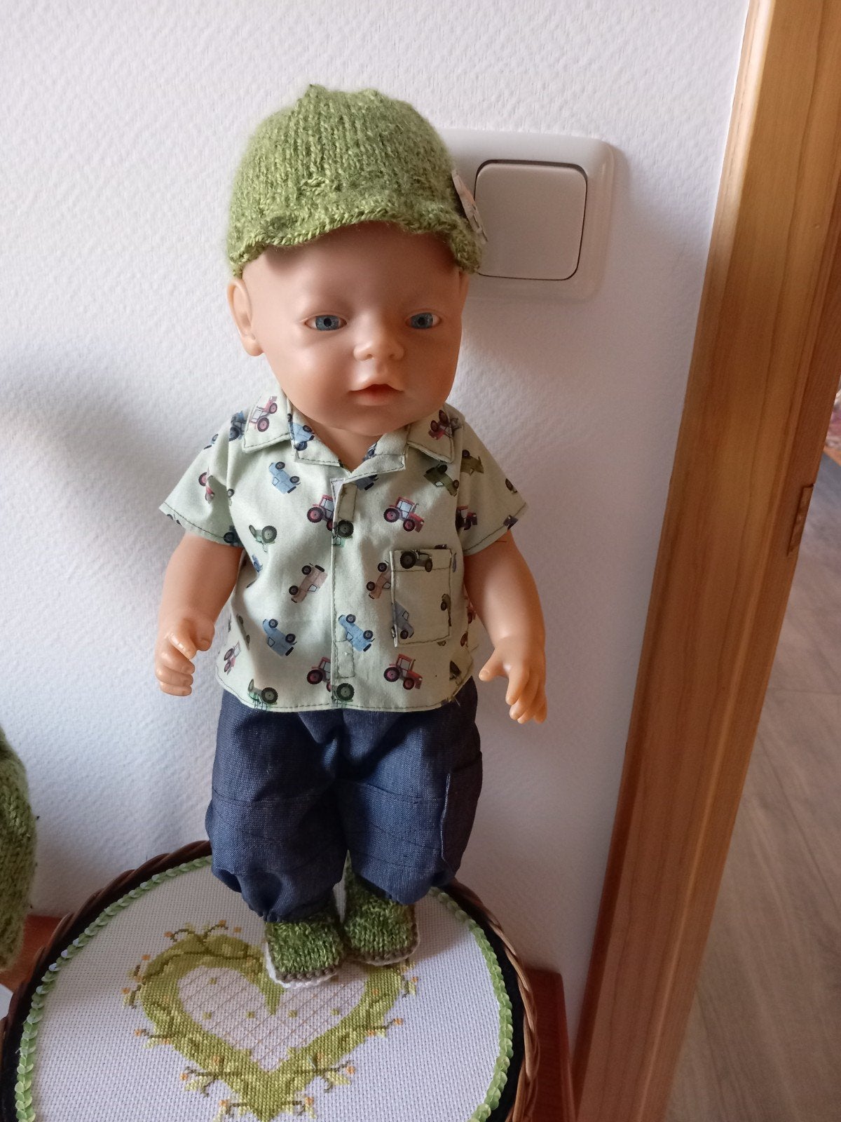 Zelfgemaakte poppenkleertjes voor pop 43 cm 4 delig., Ophalen of Verzenden, Nieuw, Babypop