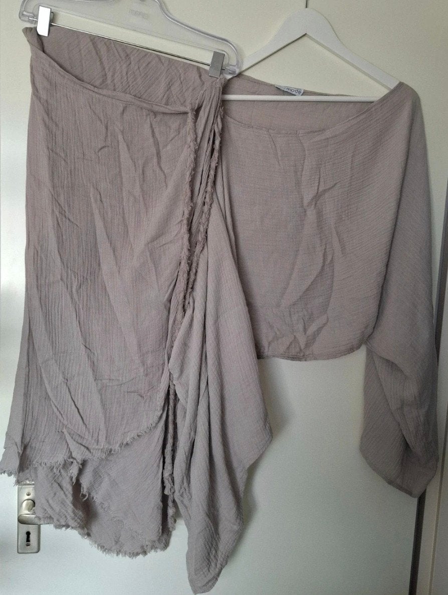 Ibzmode Grijze Set: Overslagrok & Wijde Top XL/XXL, Ibzmode, Maat 46/48 (XL) of groter, Ophalen of Verzenden, Zo goed als nieuw