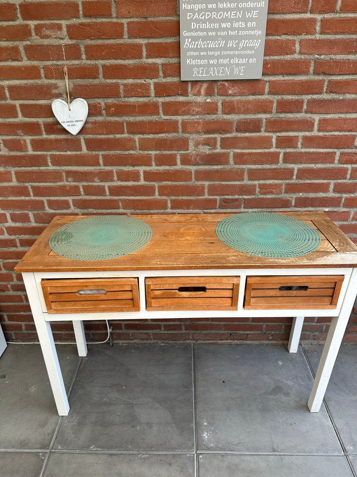 Houten sidetable met lades, Huis en Inrichting, Tafels | Sidetables, 50 tot 100 cm, Ophalen of Verzenden, Zo goed als nieuw, 25 tot 50 cm