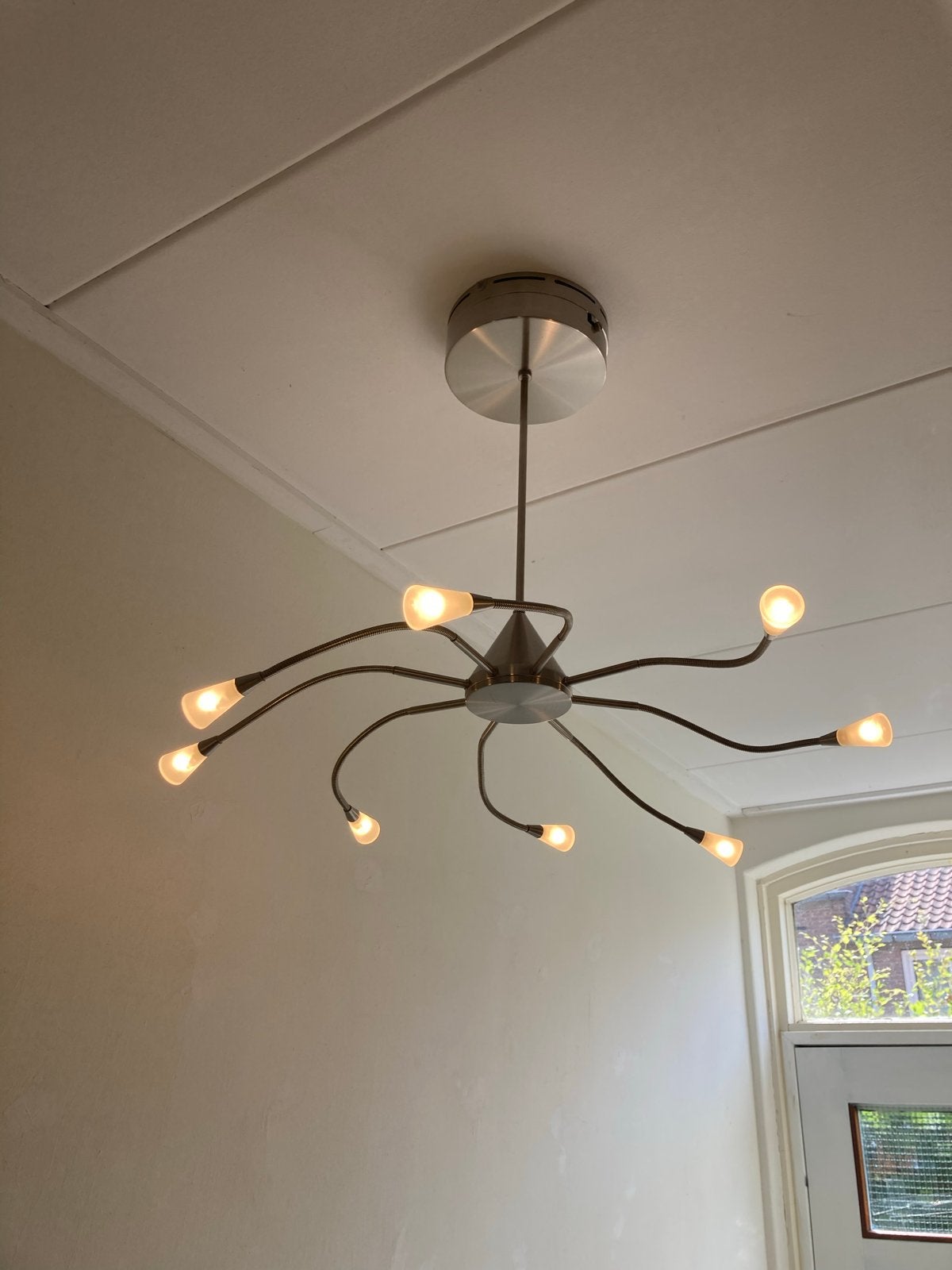 Moderne hanglamp met 8 flexibele armen, Ophalen of Verzenden, Zo goed als nieuw, Metaal, Overige fittingen