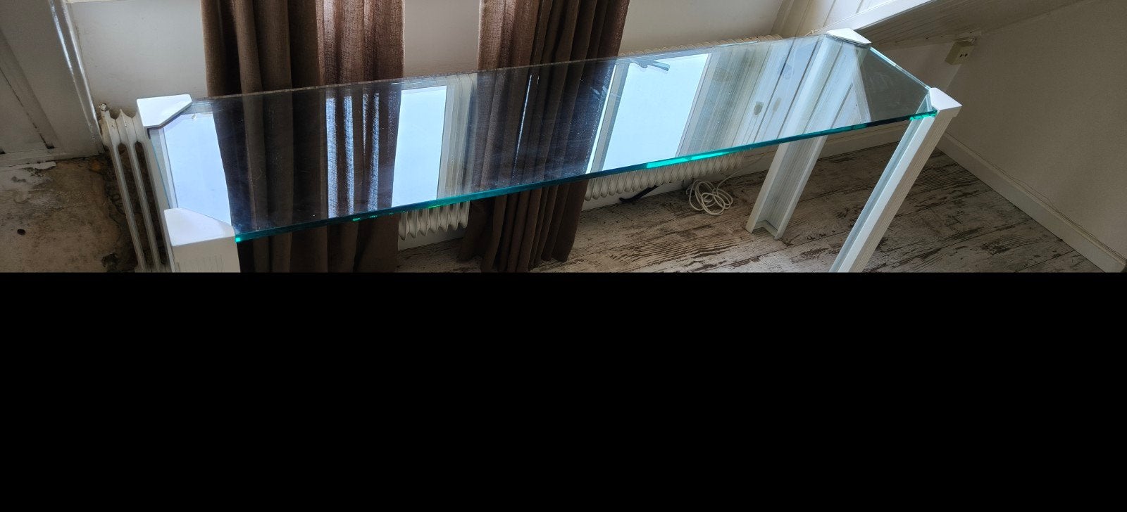 Glazen sitetablel met wit onderstel, Ophalen, Gebruikt, 50 tot 100 cm, 150 tot 200 cm