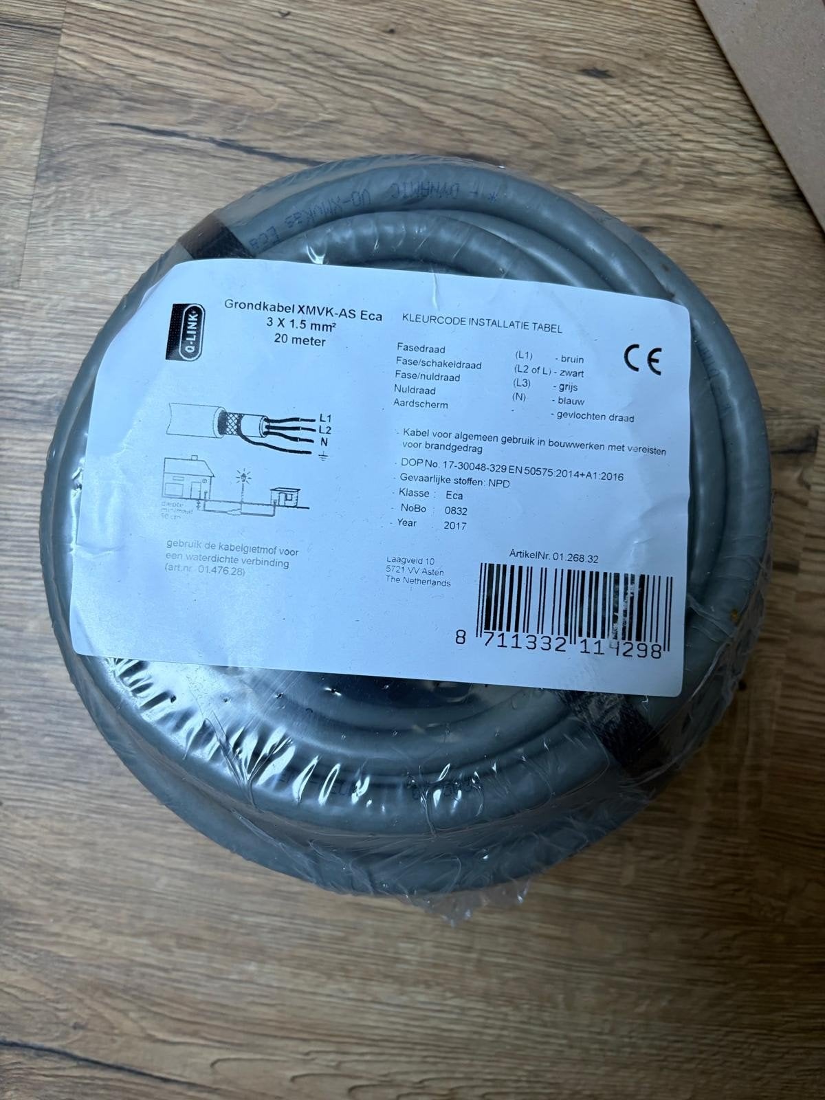 Grondkabel XMVK-AS Eca 3x1.5mm² - 20 meter, Ophalen, Nieuw, Overige merken, Kabel of Snoer