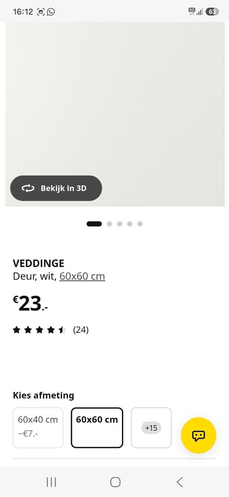 Veddinge Deur 2x, wit, 60x60cm IKEA, Ophalen, Wit, 50 tot 100 cm, Minder dan 100 cm